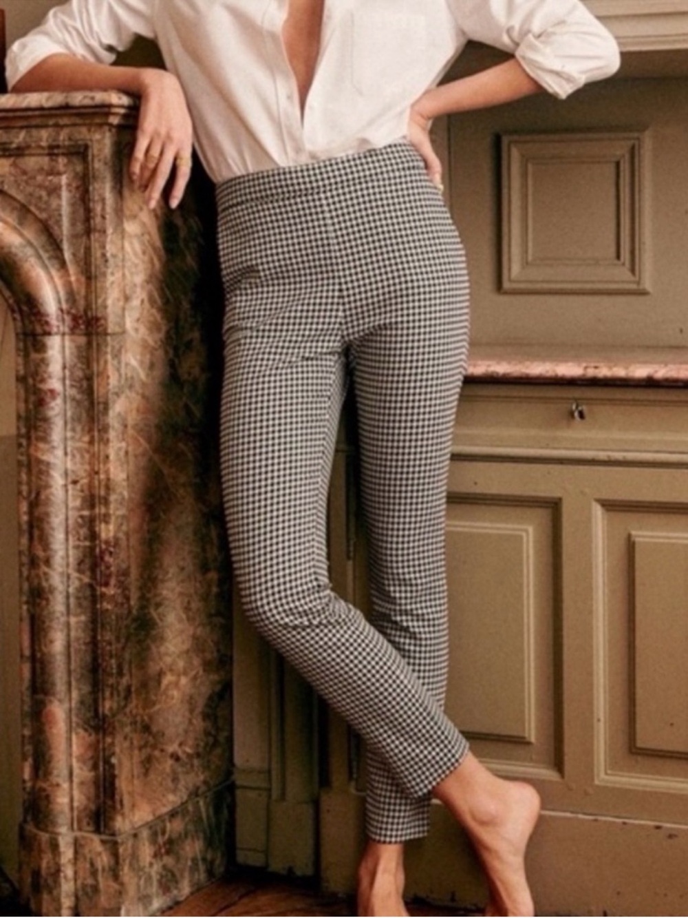 Sézane Black & White Houndstooth Skinny Pants